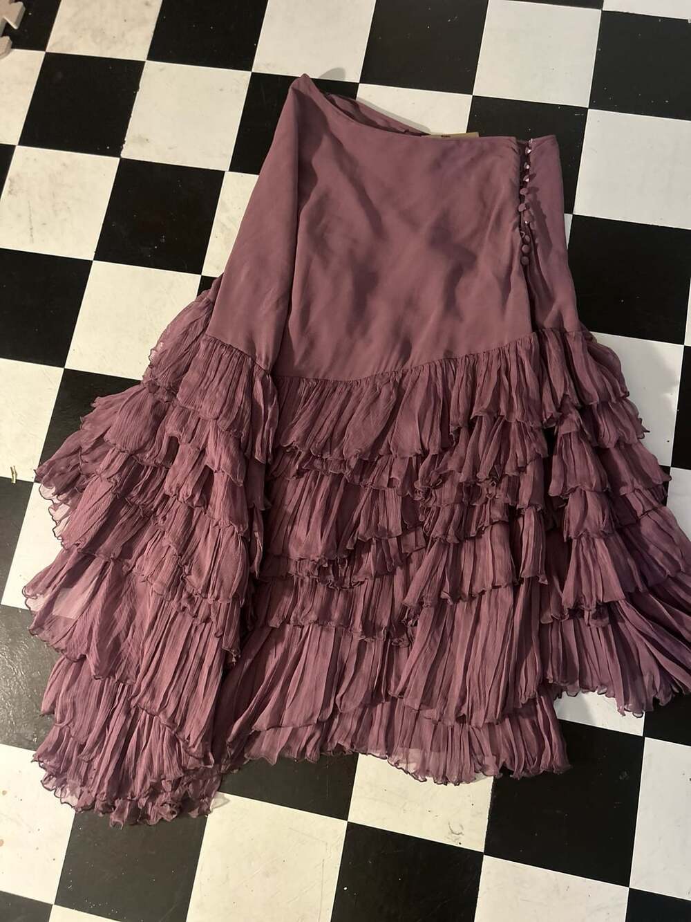 John Galliano Skirt Size 6 Mauve Chiffon Ruffle Tiered